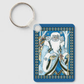 Vintage Christmas, Blue Santa Claus with Snowglobe キーホルダー (正面)