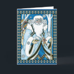 Vintage Christmas, Blue Santa Claus with Snowglobe シーズンカード<br><div class="desc">簡単カスタマイズのクリスマスカード名を追加！フォントや背景の色を変クリック更するカスタマイズこと。 ヴィンテージイラストレーションサンタ・クロースの写真は、サンニコライが雪の球体を片手に持つ青いコートに身を包み、杖を片手に持つ姿を映し出している。彼のコートかつるらぬいぐるみの袋が彼の背中の上にある。</div>