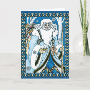 Vintage Christmas, Blue Santa Claus with Snowglobe シーズンカード