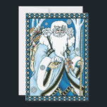 Vintage Christmas, Blue Santa Claus with Snowglobe シーズンカード<br><div class="desc">ヴィンテージイラストレーションビクトリアンスタイルメリークリスマスの休日デザインは、森の中でサンタクロースを特集すてき。サンニコライは、片手に雪の球体を持つ青いコートを着て、もう一方の手に杖を持っている。彼のコートからつるかわいいテディベアとおもちゃの袋は彼の背中の上にクリスマスイブに配達する準備ができている。森の中の雪の白い冬のシーンは、木々と、雪の結晶が夜空から落ちている。ハッピーホリデーと季節のご挨拶！</div>