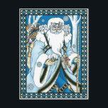 Vintage Christmas, Blue Santa Claus with Snowglobe シーズンポストカード<br><div class="desc">ヴィンテージイラストレーションビクトリアンスタイルメリークリスマスの休日デザインは、森の中でサンタクロースを特集すてき。サンニコライは、片手に雪の球体を持つ青いコートを着て、もう一方の手に杖を持っている。彼のコートからつるかわいいテディベアとおもちゃの袋は彼の背中の上にクリスマスイブに配達する準備ができている。森の中の雪の白い冬のシーンは、木々と、雪の結晶が夜空から落ちている。ハッピーホリデーと季節のご挨拶！</div>