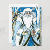 Vintage Christmas, Blue Santa Claus with Snowglobe シーズンポストカード (正面/裏面)