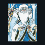 Vintage Christmas, Blue Santa Claus with Snowglobe シーズンポストカード<br><div class="desc">ヴィンテージイラストレーションビクトリアンスタイルメリークリスマスの休日デザインは、森の中でサンタクロースを特集すてき。サンニコライは、片手に雪の球体を持つ青いコートを着て、もう一方の手に杖を持っている。彼のコートからつるかわいいテディベアとおもちゃの袋は彼の背中の上にクリスマスイブに配達する準備ができている。森の中の雪の白い冬のシーンは、木々と、雪の結晶が夜空から落ちている。ハッピーホリデーと季節のご挨拶！</div>