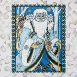 Vintage Christmas, Blue Santa Claus with Snowglobe ジグソーパズル<br><div class="desc">ヴィンテージイラストレーションビクトリアンスタイルメリークリスマスの休日デザインは、森の中でサンタクロースを特集すてき。サンニコライは、片手に雪の球体を持つ青いコートを着て、もう一方の手に杖を持っている。彼のコートからつるかわいいテディベアとおもちゃの袋は彼の背中の上にクリスマスイブに配達する準備ができている。森の中の雪の白い冬のシーンは、木々と、雪の結晶が夜空から落ちている。ハッピーホリデーと季節のご挨拶！</div>