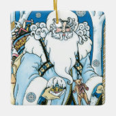 Vintage Christmas, Blue Santa Claus with Snowglobe セラミックオーナメント (正面)