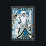 Vintage Christmas, Blue Santa Claus with Snowglobe ナイロン三つ折りウォレット<br><div class="desc">ヴィンテージイラストレーションビクトリアンスタイルメリークリスマスの休日デザインは、森の中でサンタクロースを特集すてき。サンニコライは、片手に雪の球体を持つ青いコートを着て、もう一方の手に杖を持っている。彼のコートからつるかわいいテディベアとおもちゃの袋は彼の背中の上にクリスマスイブに配達する準備ができている。森の中の雪の白い冬のシーンは、木々と、雪の結晶が夜空から落ちている。ハッピーホリデーと季節のご挨拶！</div>