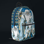 Vintage Christmas, Blue Santa Claus with Snowglobe プリントバックパック<br><div class="desc">ヴィンテージイラストレーションビクトリアンスタイルメリークリスマスの休日デザインは、森の中でサンタクロースを特集すてき。サンニコライは、片手に雪の球体を持つ青いコートを着て、もう一方の手に杖を持っている。彼のコートからつるかわいいテディベアとおもちゃの袋は彼の背中の上にクリスマスイブに配達する準備ができている。森の中の雪の白い冬のシーンは、木々と、雪の結晶が夜空から落ちている。ハッピーホリデーと季節のご挨拶！</div>