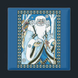 Vintage Christmas, Blue Santa Claus with Snowglobe マグネット<br><div class="desc">ヴィンテージイラストレーションビクトリアンスタイルメリークリスマスの休日デザインは、森の中でサンタクロースを特集すてき。サンニコライは、片手に雪の球体を持つ青いコートを着て、もう一方の手に杖を持っている。彼のコートからつるかわいいテディベアとおもちゃの袋は彼の背中の上にクリスマスイブに配達する準備ができている。森の中の雪の白い冬のシーンは、木々と、雪の結晶が夜空から落ちている。ハッピーホリデーと季節のご挨拶！</div>