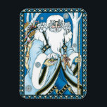 Vintage Christmas, Blue Santa Claus with Snowglobe マグネット<br><div class="desc">ヴィンテージイラストレーションビクトリアンスタイルメリークリスマスの休日デザインは、森の中でサンタクロースを特集すてき。サンニコライは、片手に雪の球体を持つ青いコートを着て、もう一方の手に杖を持っている。彼のコートからつるかわいいテディベアとおもちゃの袋は彼の背中の上にクリスマスイブに配達する準備ができている。森の中の雪の白い冬のシーンは、木々と、雪の結晶が夜空から落ちている。ハッピーホリデーと季節のご挨拶！</div>