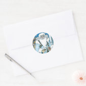 Vintage Christmas, Blue Santa Claus with Snowglobe ラウンドシール (封筒)