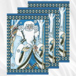 Vintage Christmas, Blue Santa Claus with Snowglobe ラッピングペーパーシート<br><div class="desc">ヴィンテージイラストレーションビクトリアンスタイルメリークリスマスの休日デザインは、森の中でサンタクロースを特集すてき。サンニコライは、片手に雪の球体を持つ青いコートを着て、もう一方の手に杖を持っている。彼のコートからつるかわいいテディベアとおもちゃの袋は彼の背中の上にクリスマスイブに配達する準備ができている。森の中の雪の白い冬のシーンは、木々と、雪の結晶が夜空から落ちている。ハッピーホリデーと季節のご挨拶！</div>
