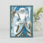 Vintage Christmas, Blue Santa Claus with Snowglobe 招待状 (スタンド正面)