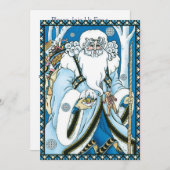Vintage Christmas, Blue Santa Claus with Snowglobe 招待状 (正面/裏面)