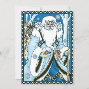 Vintage Christmas, Blue Santa Claus with Snowglobe 招待状