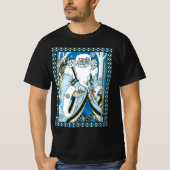 Vintage Christmas, Blue Santa Claus with Snowglobe Tシャツ (正面)