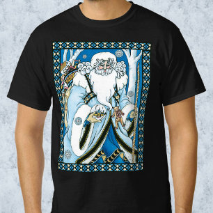 Vintage Christmas, Blue Santa Claus with Snowglobe Tシャツ