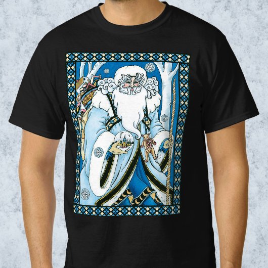 Vintage Christmas, Blue Santa Claus with Snowglobe Tシャツ