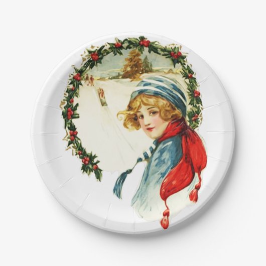 Vintage Christmas Boy ペーパープレート (正面)