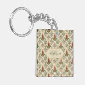 Vintage Christmas Candle Damask Pattern キーホルダー (正面左)