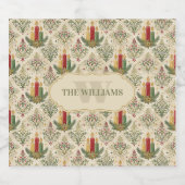 Vintage Christmas Candle Damask Pattern Custom  スパークリングワインラベル (シングルラベル)