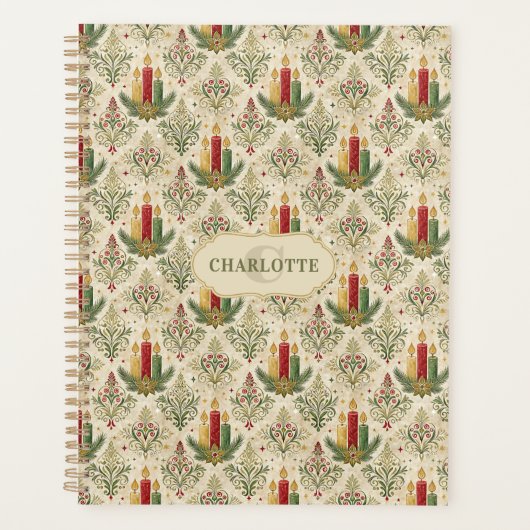 Vintage Christmas Candle Damask Pattern Custom  プランナー手帳 (正面)