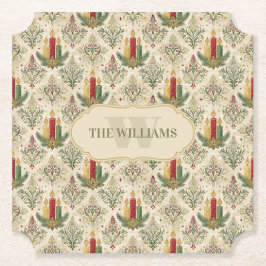 Vintage Christmas Candle Damask Pattern Custom  ペーパーコースター