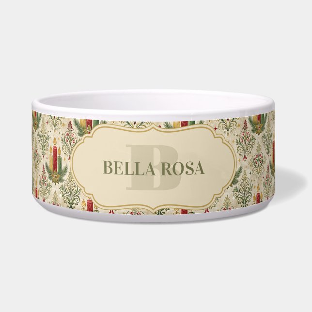 Vintage Christmas Candle Damask Pattern Custom  ボウル (正面)
