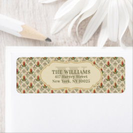 Vintage Christmas Candle Damask Pattern Custom  ラベル