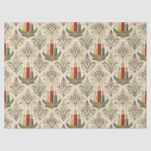Vintage Christmas Candle Damask Pattern Seamless  薄葉紙 (正面)