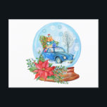 Vintage Christmas Car, Poinsettia Snow Globe ポストカード<br><div class="desc">メリークリスマス</div>