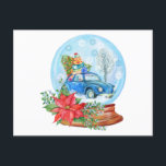 Vintage Christmas Car, Poinsettia Snow Globe ポストカード<br><div class="desc">メリークリスマス</div>