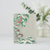 Vintage Christmas Card | Birds in Snow Holly シーズンポストカード (スタンド正面)