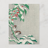 Vintage Christmas Card | Birds in Snow Holly シーズンポストカード (正面)