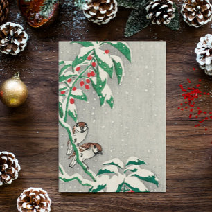 Vintage Christmas Card Birds in Snow Holly シーズンポストカード