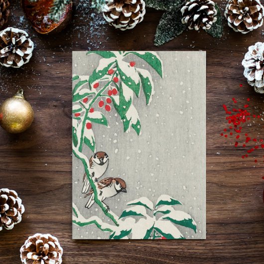 Vintage Christmas Card | Birds in Snow Holly シーズンポストカード