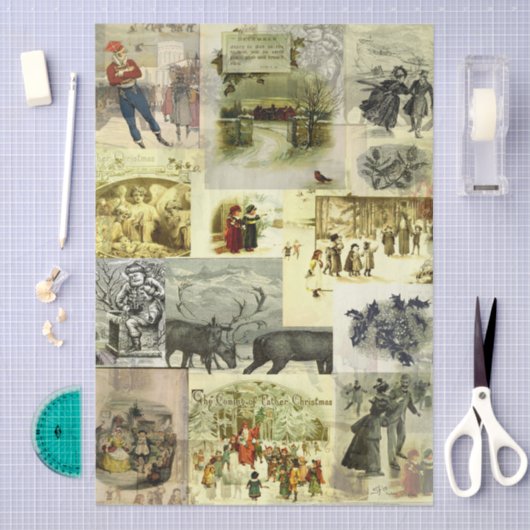 Vintage Christmas Card Images Collage 薄葉紙 (クラフト)