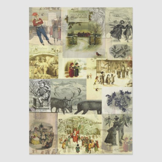 Vintage Christmas Card Images Collage  薄葉紙 (正面)