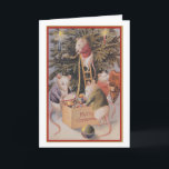 Vintage Christmas card - Mice Trimming Tree 1910 シーズンカード<br><div class="desc">Charming illustration from 1910 of mice trimming the Christmas tree.</div>