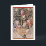 Vintage Christmas card - Mice Trimming Tree 1910 シーズンカード<br><div class="desc">Charming illustration from 1910 of mice trimming the Christmas tree.</div>