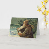 Vintage Christmas Card, Santa Claus and Tree カード (黄色い花)