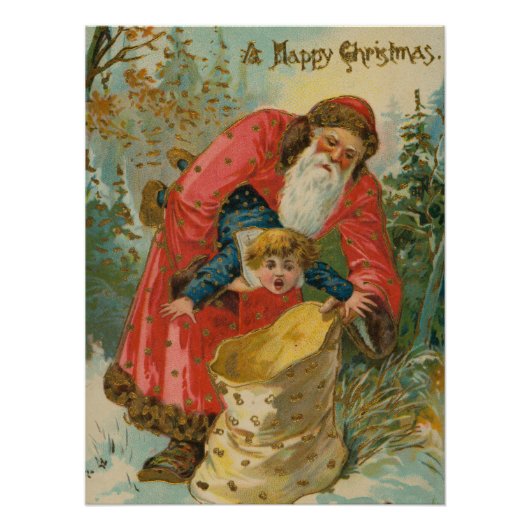 Vintage Christmas Card, Santa Claus, Naughty Child ポスター (正面)
