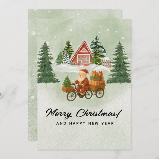 🌲Vintage Christmas Card – Santa on Bicycle シーズンカード (正面/裏面)