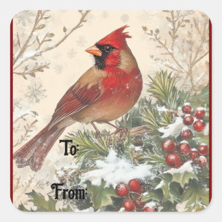 Vintage Christmas Cardinal Gift Sticker スクエアシール