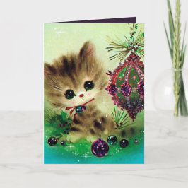 Vintage Christmas cat add message retro card シーズンカード