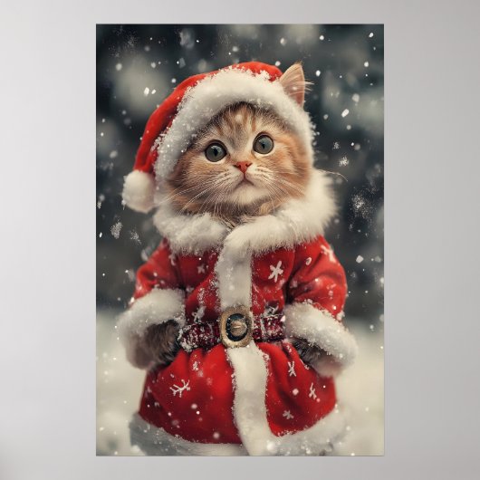 Vintage Christmas Cat Print, Retro Holiday ポスター (正面)