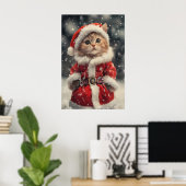 Vintage Christmas Cat Print, Retro Holiday ポスター (ホームオフィス)
