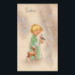 Vintage Christmas child and deer Holiday poster ポスター<br><div class="desc">design by www.etsy.com/Shop/VanityFlairDesign</div>