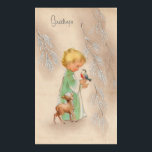 Vintage Christmas child and deer Holiday poster ポスター<br><div class="desc">design by www.etsy.com/Shop/VanityFlairDesign</div>