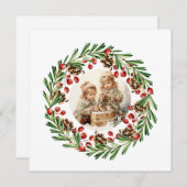 Vintage Christmas Children and Berry Wreath シーズンカード (正面/裏面)