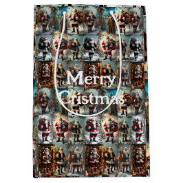 Vintage Christmas Collage | Retro Santa Holiday  ミディアムペーパーバッグ